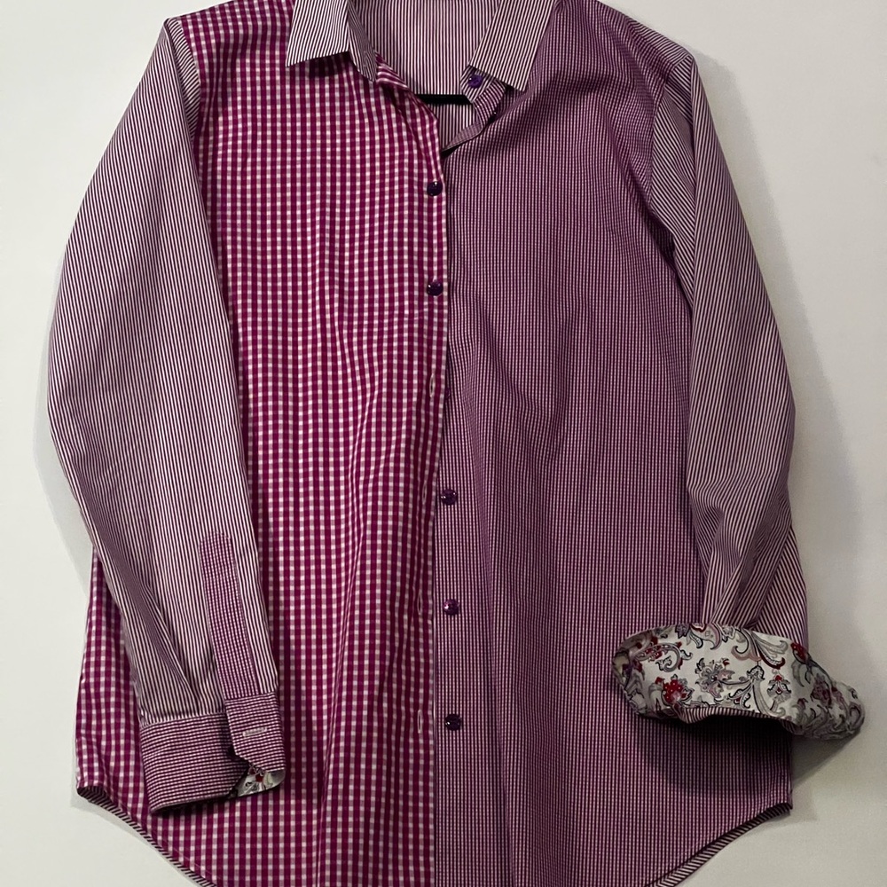 Etro Purple and Pink Checkered Button Down Shirt Italian 44 (US XL)